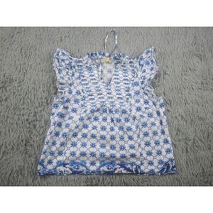 Farmers Market SM White & Blue Floral Smocked Off-The Shoulder‎ Crop Top Flutter